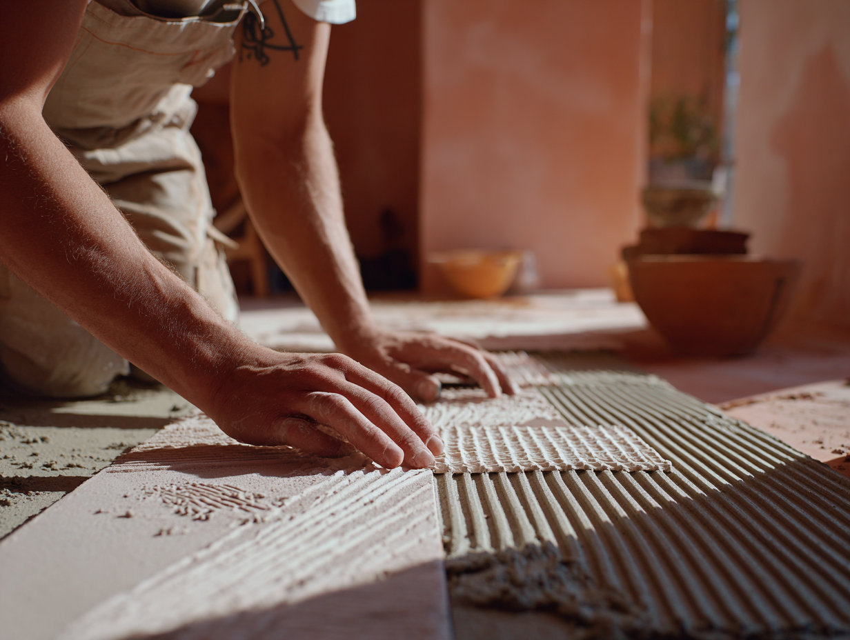 Tile adhesive application